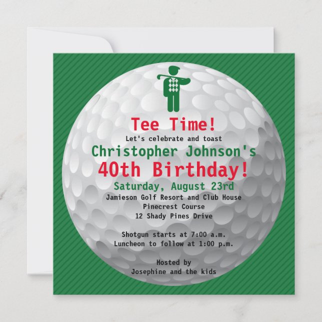 Invitación a la fiesta de cumpleaños de golfball G (Anverso)