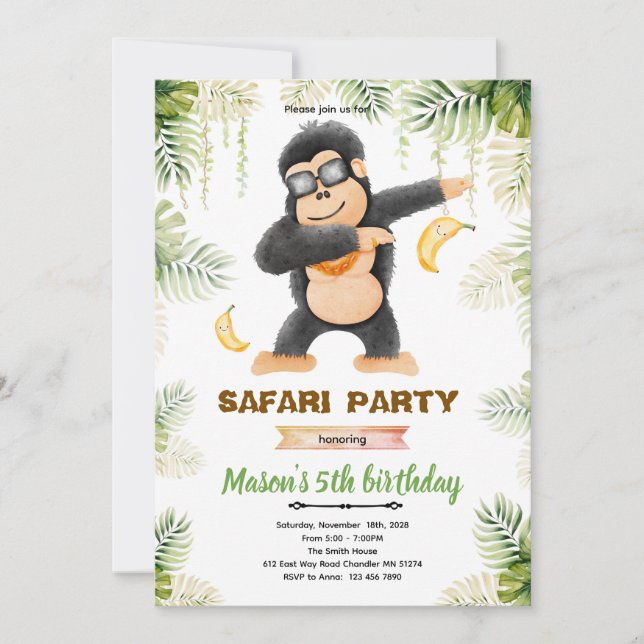 invitación a la fiesta de cumpleaños de gorila (Anverso)