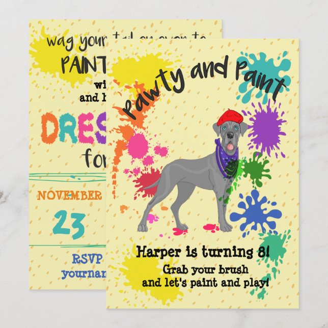 Invitación a la fiesta de cumpleaños de Great Dane (Anverso / Reverso)