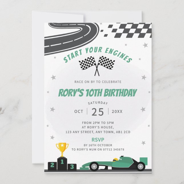 Invitación a la fiesta de cumpleaños de Green Carr (Anverso)