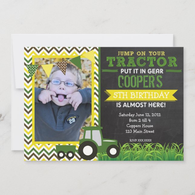 Invitación a la fiesta de cumpleaños de Green Chev (Anverso)