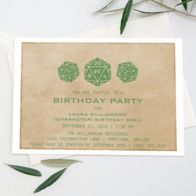 Invitación a la fiesta de cumpleaños de Green Grun (Green Grunge d0 Dice Gamer Birthday Party Invite)