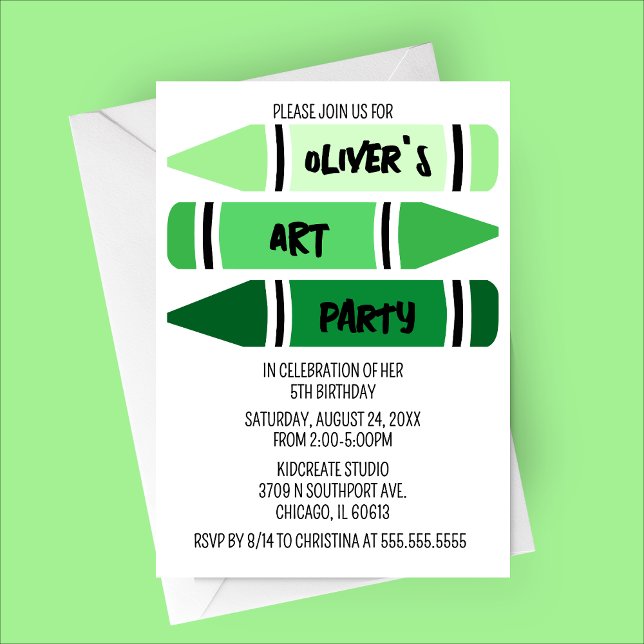 Invitación a la fiesta de cumpleaños de Green Ombr (Green Ombre Crayon Art Party Birthday Invitation)