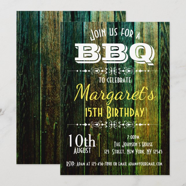 Invitación a la fiesta de cumpleaños de Green Wood (Anverso / Reverso)