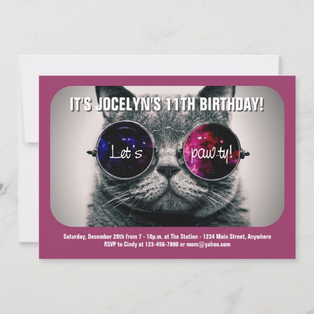 Invitación a la fiesta de cumpleaños de Guay Cat (Anverso)