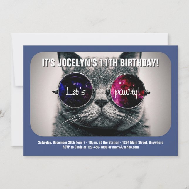 Invitación a la fiesta de cumpleaños de Guay Cat (Anverso)