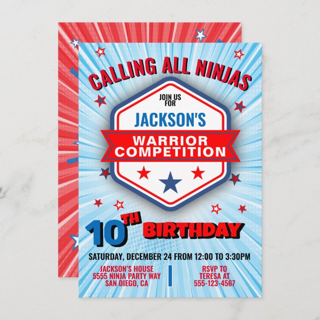Invitación a la fiesta de cumpleaños de guerrero N (Anverso / Reverso)