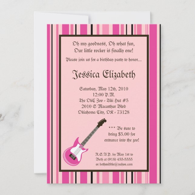 Invitación a la fiesta de cumpleaños de guitarra C (Anverso)