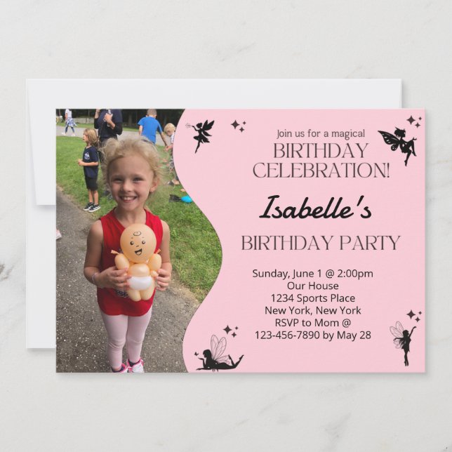 Invitación a la fiesta de cumpleaños de hadas rosa (Anverso)