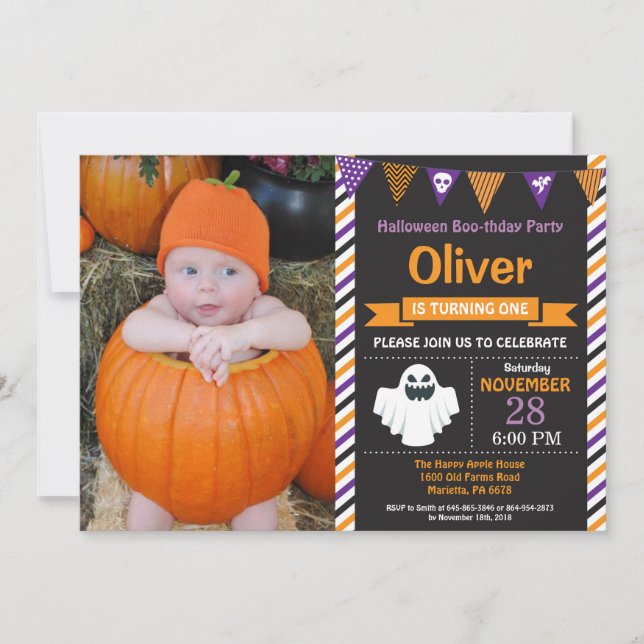 Invitación a la fiesta de cumpleaños de Halloween (Anverso)