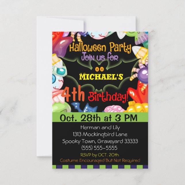 Invitación a la fiesta de cumpleaños de Halloween (Anverso)
