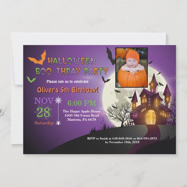 Invitación a la fiesta de cumpleaños de Halloween (Anverso)