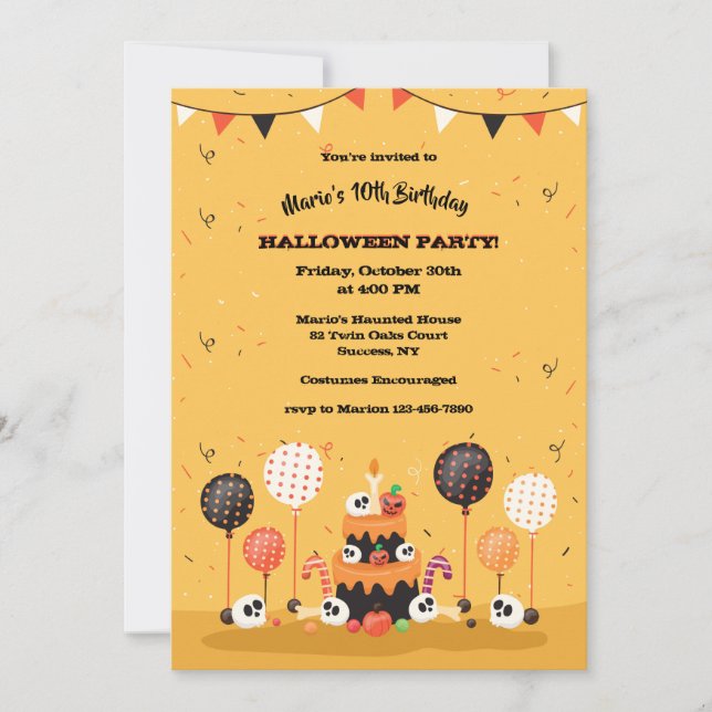 Invitación a la fiesta de cumpleaños de Halloween (Anverso)