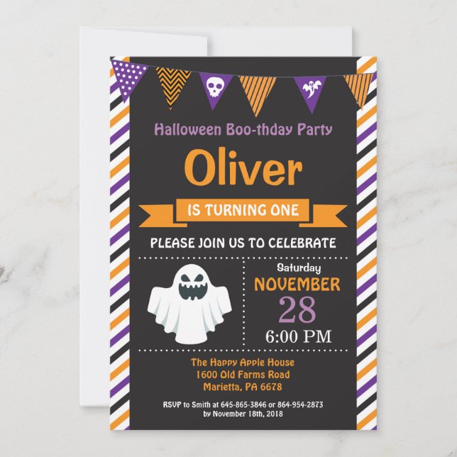 Invitación a la fiesta de cumpleaños de Halloween (Anverso)