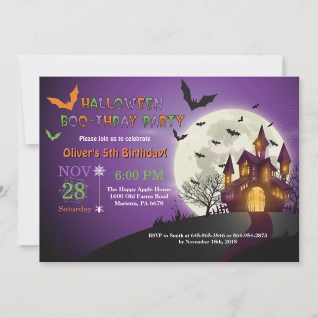 Invitación a la fiesta de cumpleaños de Halloween (Anverso)