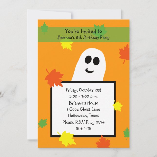 Invitación a la fiesta de cumpleaños de Halloween  (Anverso)