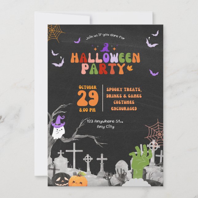 Invitación a la fiesta de cumpleaños de Halloween (Anverso)
