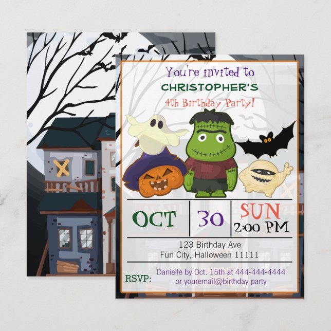 Invitación a la fiesta de cumpleaños de Halloween (Anverso / Reverso)