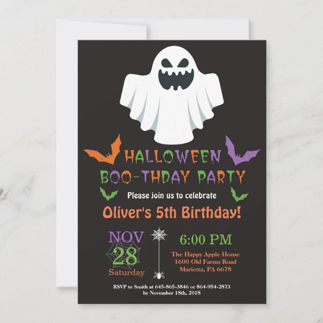 Invitación a la fiesta de cumpleaños de Halloween (Anverso)