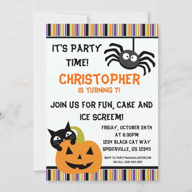 Invitación a la fiesta de cumpleaños de Halloween  (Anverso)