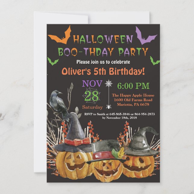 Invitación a la fiesta de cumpleaños de Halloween (Anverso)