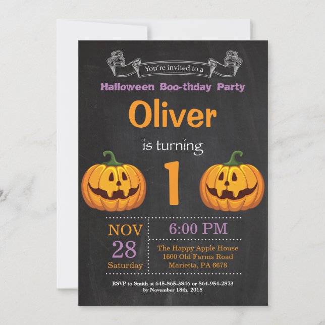 Invitación a la fiesta de cumpleaños de Halloween (Anverso)