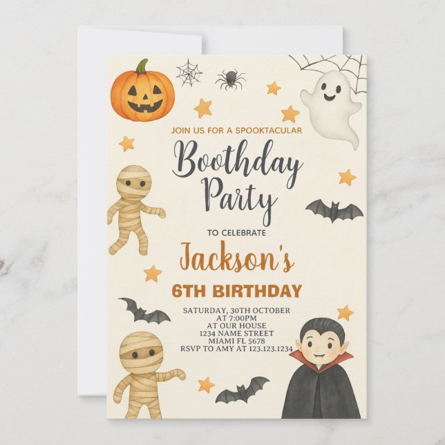Invitación a la fiesta de cumpleaños de Halloween  (Anverso)