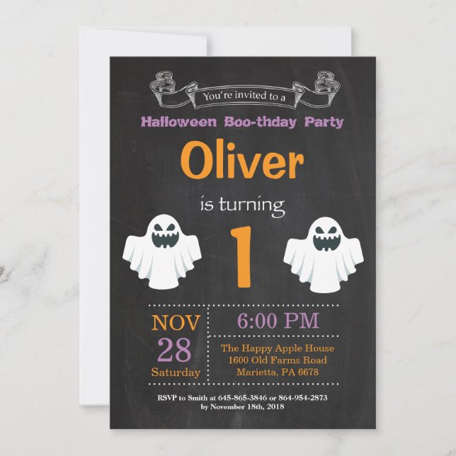 Invitación a la fiesta de cumpleaños de Halloween (Anverso)