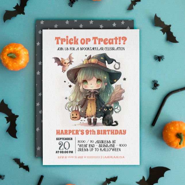 Invitación a la fiesta de cumpleaños de Halloween  (Step into a world of enchantment with our spooktacular Halloween birthday party invitation! )