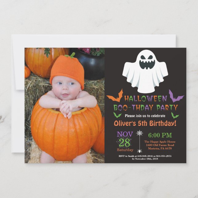 Invitación a la fiesta de cumpleaños de Halloween (Anverso)
