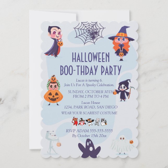 Invitación a la fiesta de cumpleaños de Halloween (Anverso)