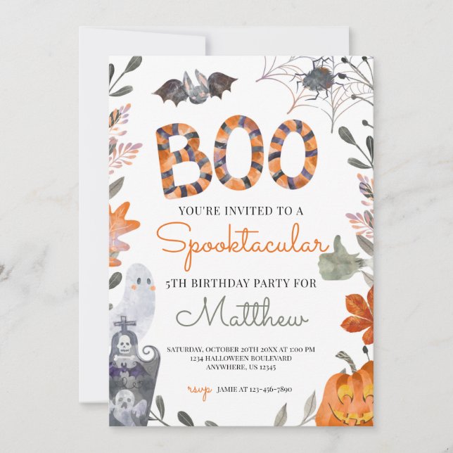 Invitación a la fiesta de cumpleaños de Halloween  (Anverso)