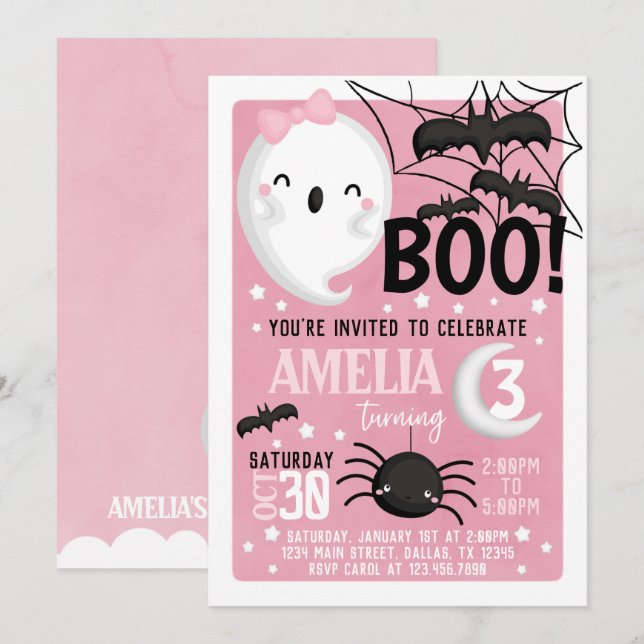 Invitación a la fiesta de cumpleaños de Halloween  (Anverso / Reverso)