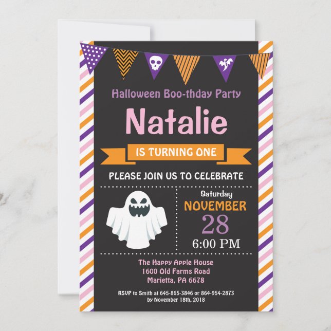 Invitación a la fiesta de cumpleaños de Halloween (Anverso)