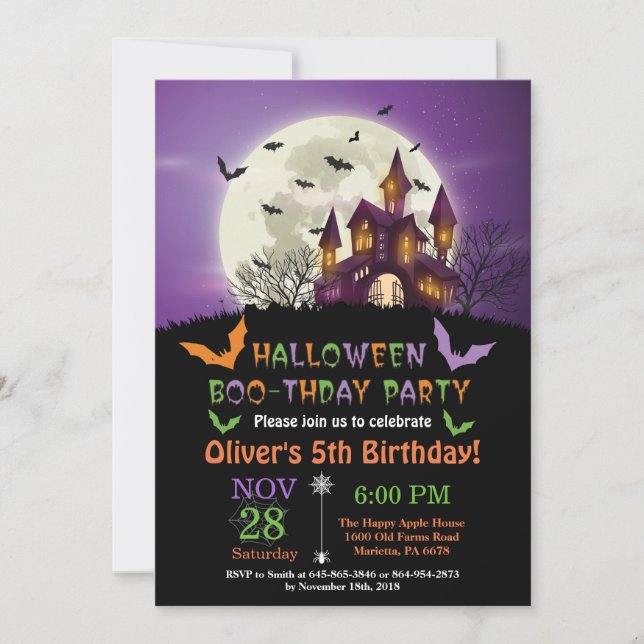 Invitación a la fiesta de cumpleaños de Halloween (Anverso)