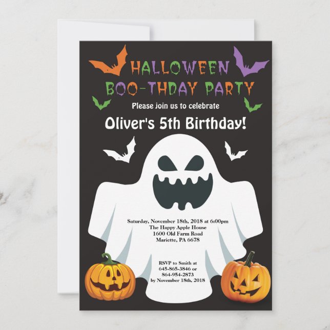 Invitación a la fiesta de cumpleaños de Halloween (Anverso)