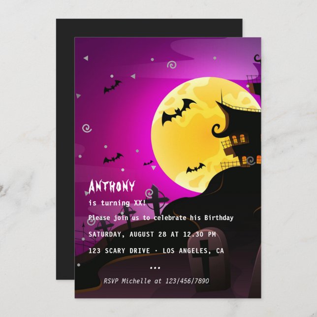 Invitación a la fiesta de cumpleaños de Halloween (Anverso / Reverso)