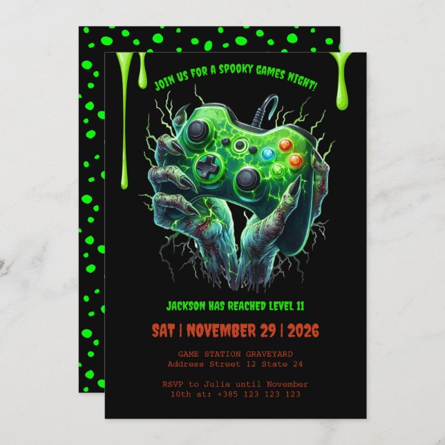 Invitación a la fiesta de cumpleaños de Halloween  (Anverso / Reverso)