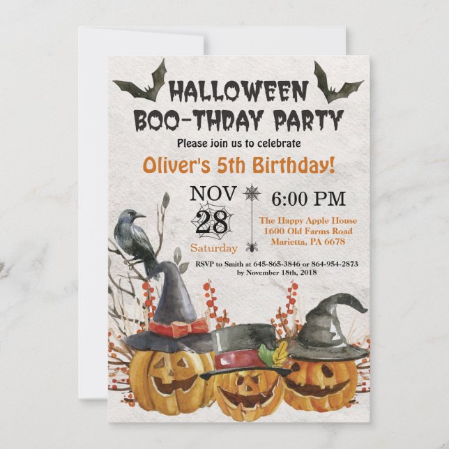 Invitación a la fiesta de cumpleaños de Halloween (Anverso)