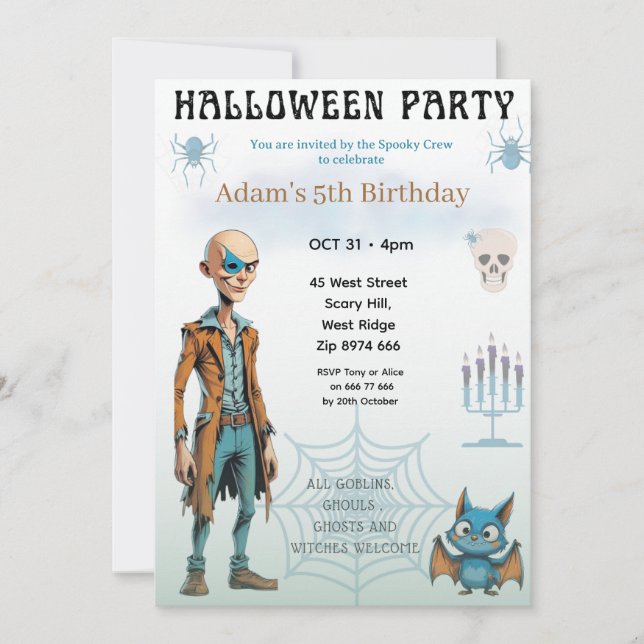 Invitación a la fiesta de cumpleaños de Hallowwen (Anverso)