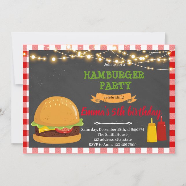 Invitación a la fiesta de cumpleaños de Hamburger (Anverso)