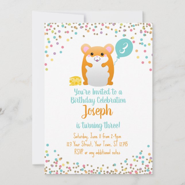 Invitación a la fiesta de cumpleaños de Hamster Co (Anverso)