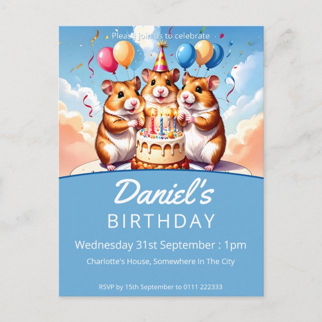 Invitación a la fiesta de cumpleaños de Hamsters (Anverso)