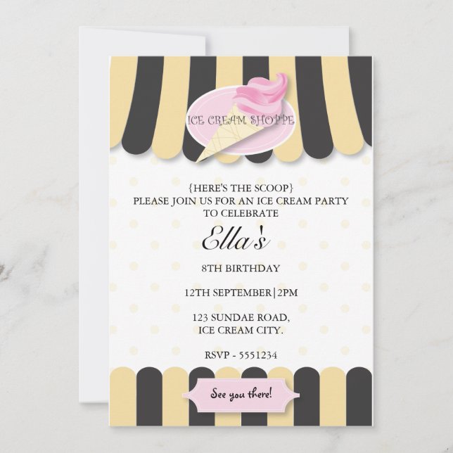 Invitación a la fiesta de cumpleaños de helados (Anverso)