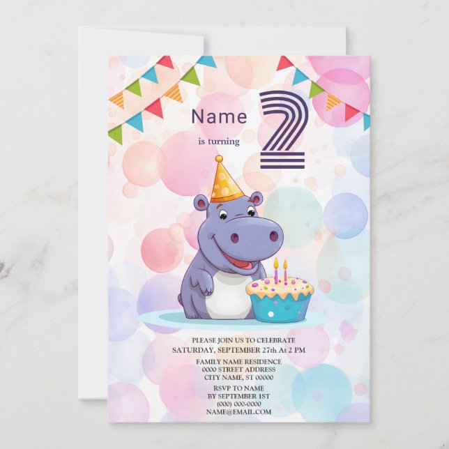 Invitación a la fiesta de cumpleaños de Hippo (Anverso)