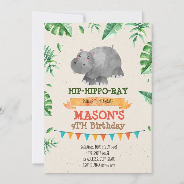 Invitación a la fiesta de cumpleaños de Hippo (Anverso)