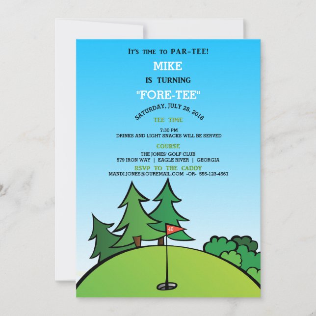 Invitación a la fiesta de cumpleaños de Hole in On (Anverso)