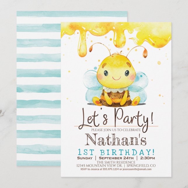 Invitación a la fiesta de cumpleaños de Honey Bee  (Anverso / Reverso)