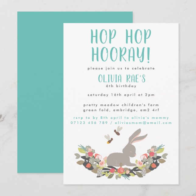 Invitación a la fiesta de cumpleaños de Hop Hop Ho (Anverso / Reverso)
