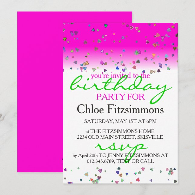 Invitación a la fiesta de cumpleaños de Hot Pink H (Anverso / Reverso)